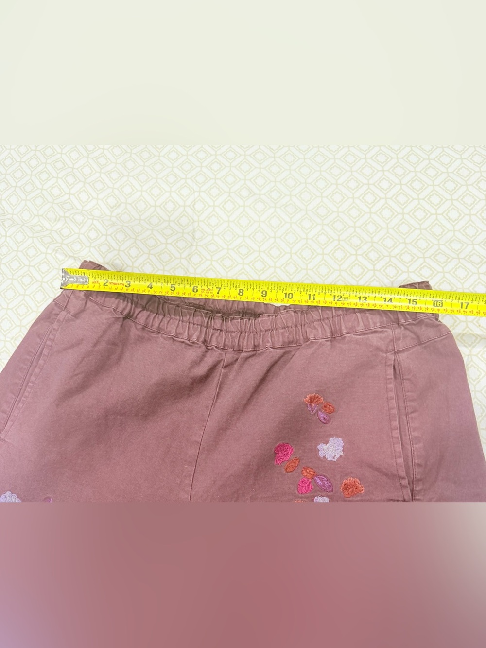 Anthropologie Wide-Leg Floral Embroidered Pants burgundy - Picture 8 of 10